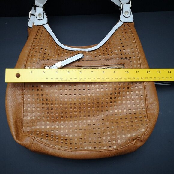 Hush Puppies Ladies Bronze & White Lined Faux Leather Eyelet Pattern Handbag - Picture 11 of 15